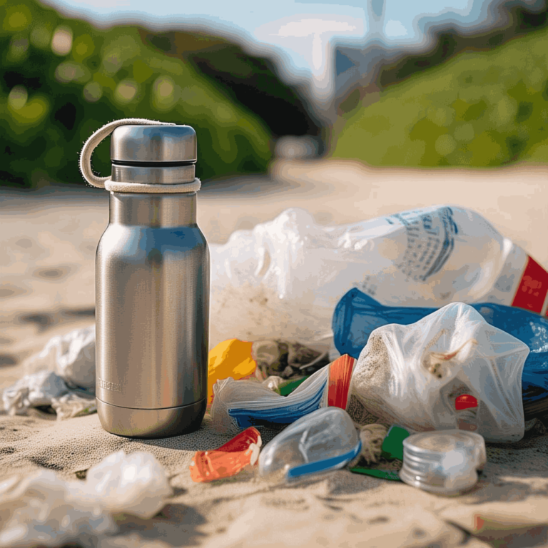 Reusable water bottle vs. plastic waste comparison