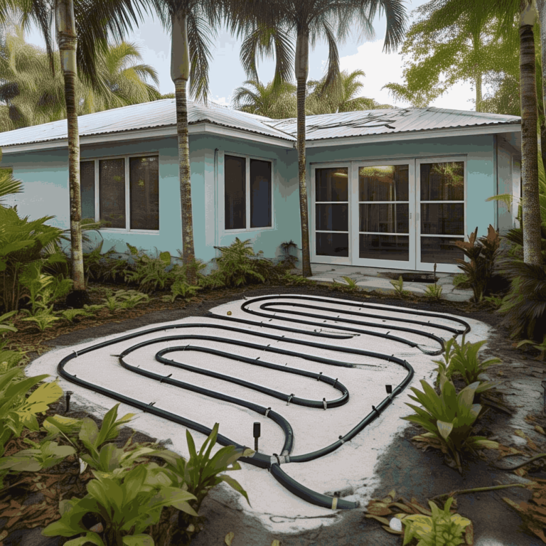 Geothermal heat pump system installed in a South Florida backyard